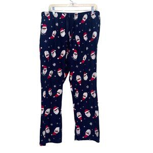 Old Navy Holiday Pajama Pants L Santa Snowflake Print Navy Blue